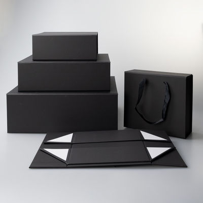 157gsm Art Paper Black Gift Box With Lid Foldable Rigid Magnetic Packaging