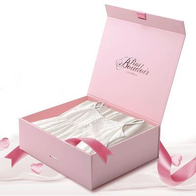 Book Shape Debossing Magnetic Garment Packaging Boxes With Ribbon