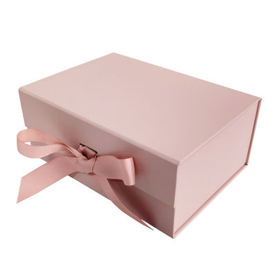 Pink Magnetic C1S C2S Foldable Packaging Box With Ribbon Closure
