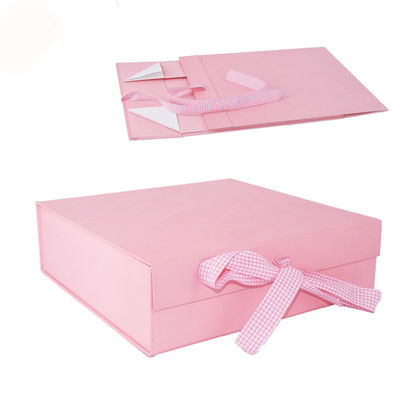 Pink Magnetic C1S C2S Foldable Packaging Box With Ribbon Closure